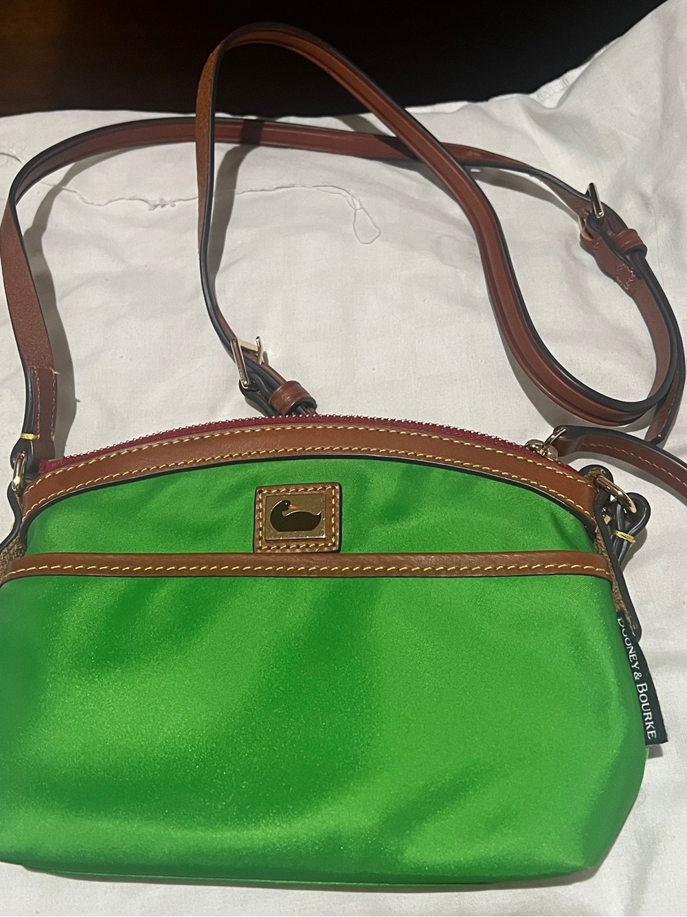 Dooney & Bourke Bright Green Nylon Crossbody with Brown Trim